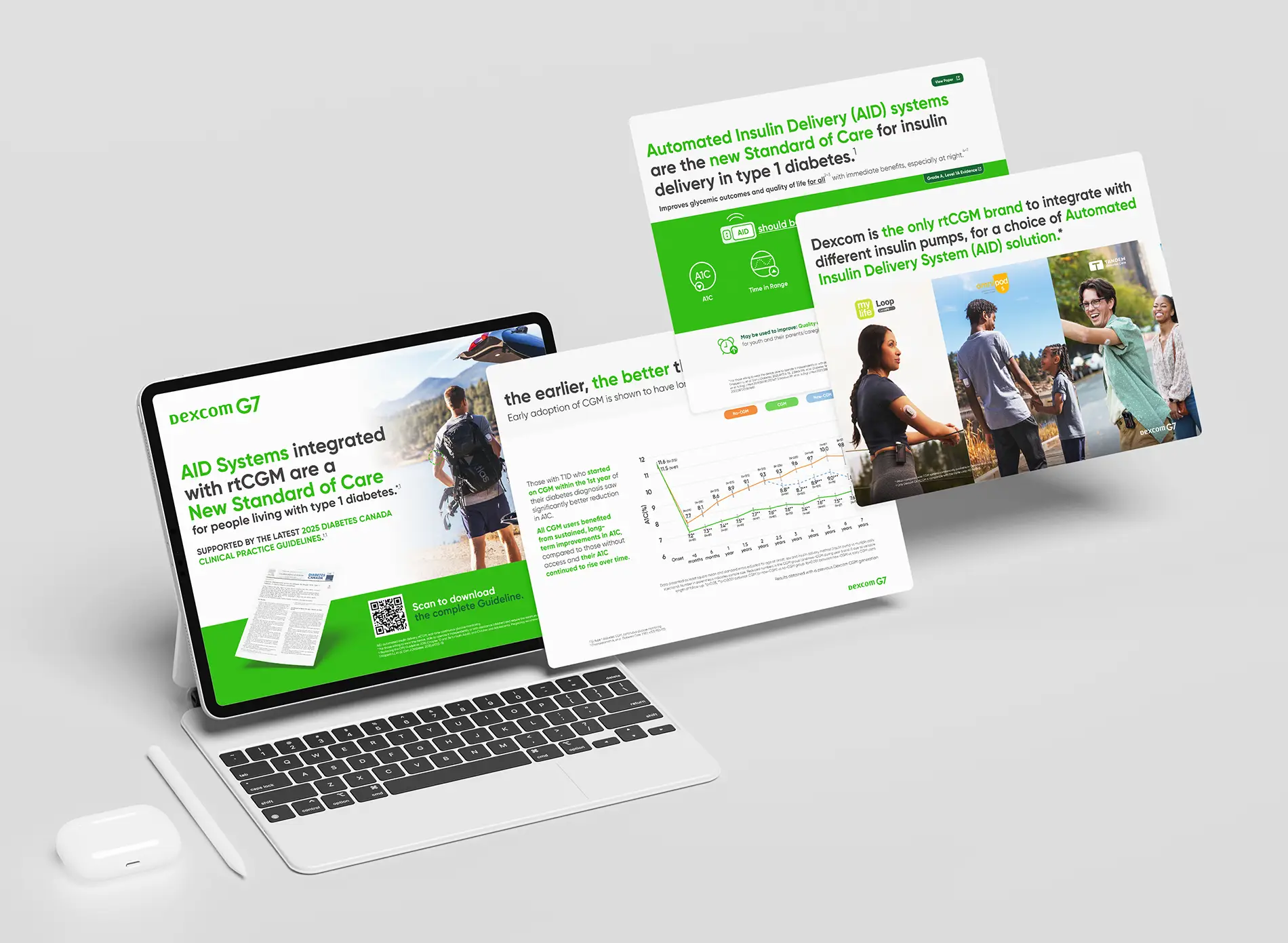 Dexcom medical device digital and print campaign design on tablet