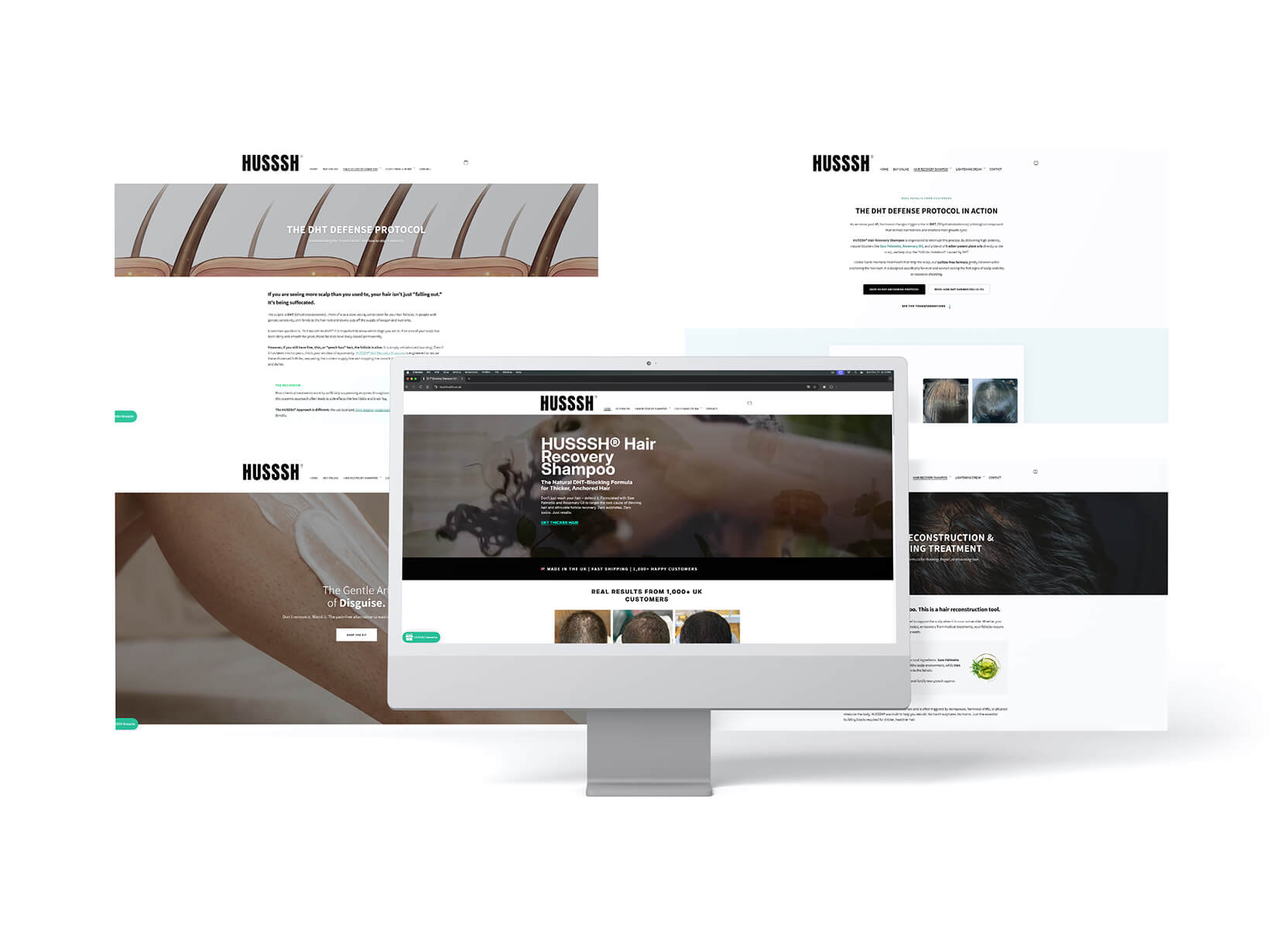 HUSSSH Health Shopify ecommerce website mockup